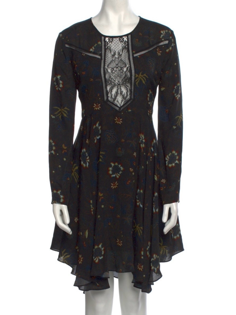 A.L.C. Cynthia Black Floral 100% Silk Lace Handkerchief Dress Size 0